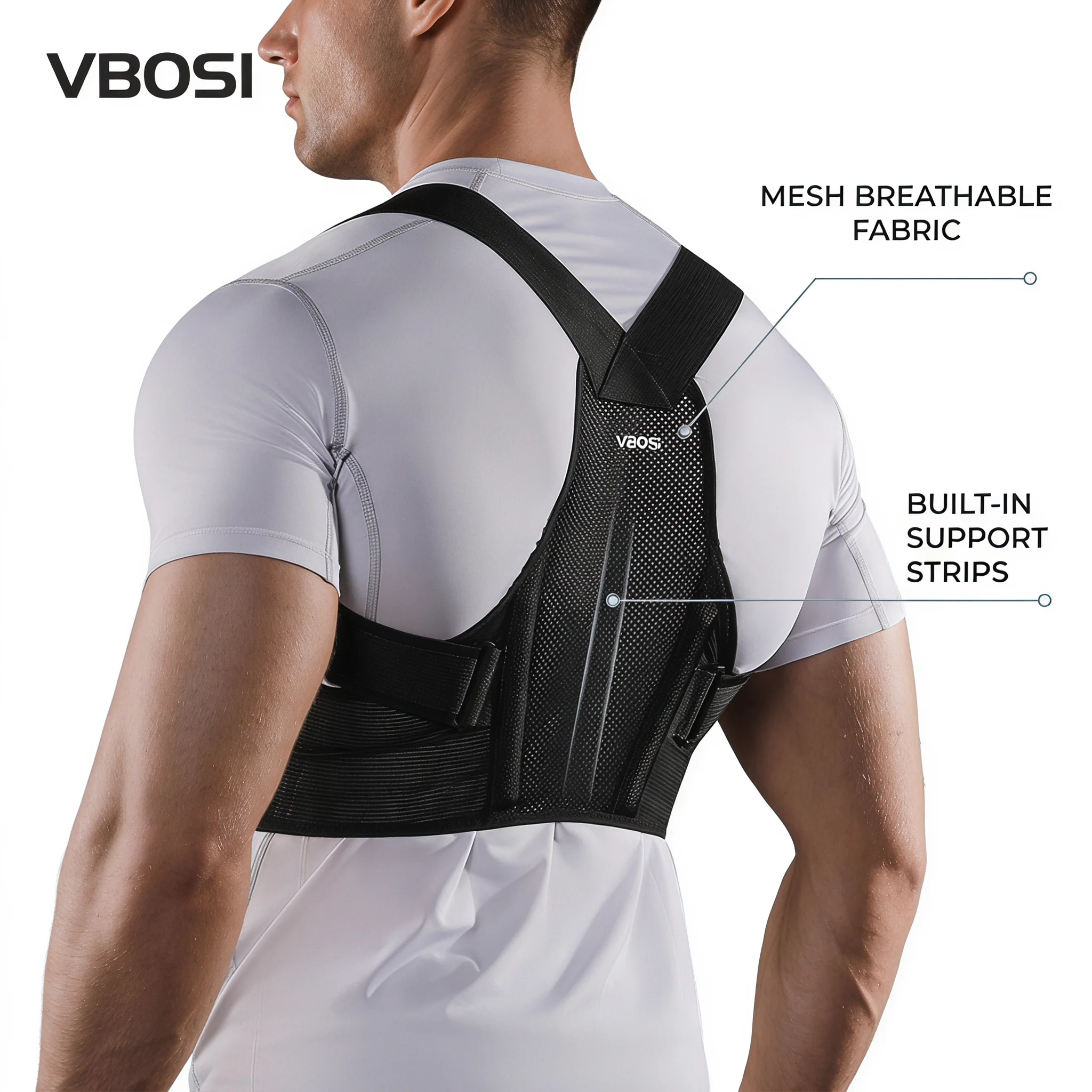 Posture Corrector Back Brace - VBOSI Adjustable Posture Corrector Breathable Mesh